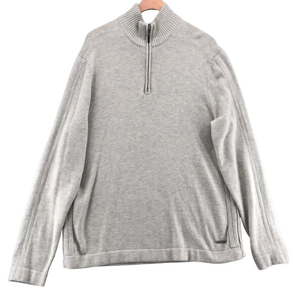 Calvin Klein Sweater Mens Large Gray Lambswool Blend 1/4 Zip Mock Neck Stretch - Picture 1 of 10